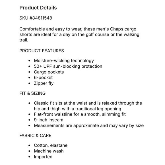 Chaps Golf Performance Cargo Shorts Men's‎ 38 Charcoal Gray - Picture 12 of 12